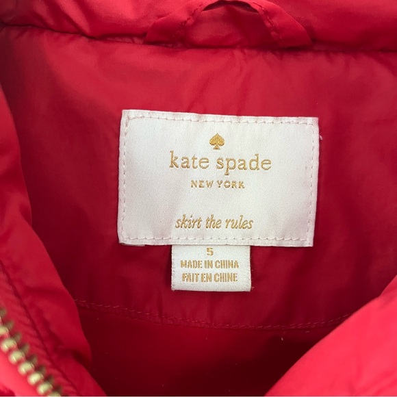 Kate Spade New York Toddler girl size 5 hooded Red Puffer Coat With Rosette - Picture 3 of 10